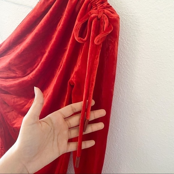 Monse Velvet One Shoulder Drawstring Asymmetric Dress Scarlet 4 NWT - Picture 6 of 16